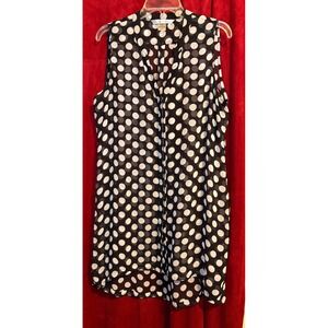 Peter Nygard Womens Black White Polka Dot Sleeveless Button Down Tunic Top 14